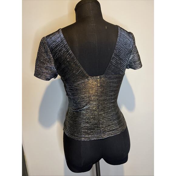 Algo Metallic Party Nightlife Top Angular Neckline Size 4 Cocktail Stretchy - Picture 4 of 7
